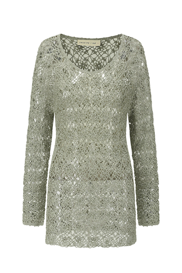 SWAYING 25 Autumn and Winter Crochet Silk Cotton Top SW-SW25AW1T16C3S2-HL Gray Green